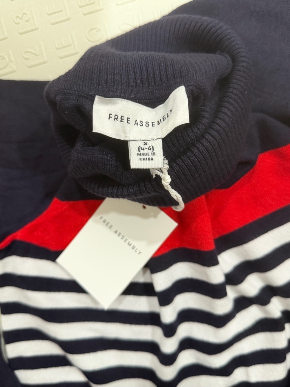 Striped Turtleneck Sweater in Navy, Red & White - Picture 2 of 3